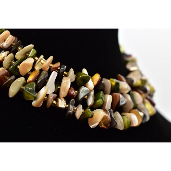 Japan Vintage Beaded Collar Necklace Multi-Strand Stone 1960s Signed BinBH - Picture 7 of 12